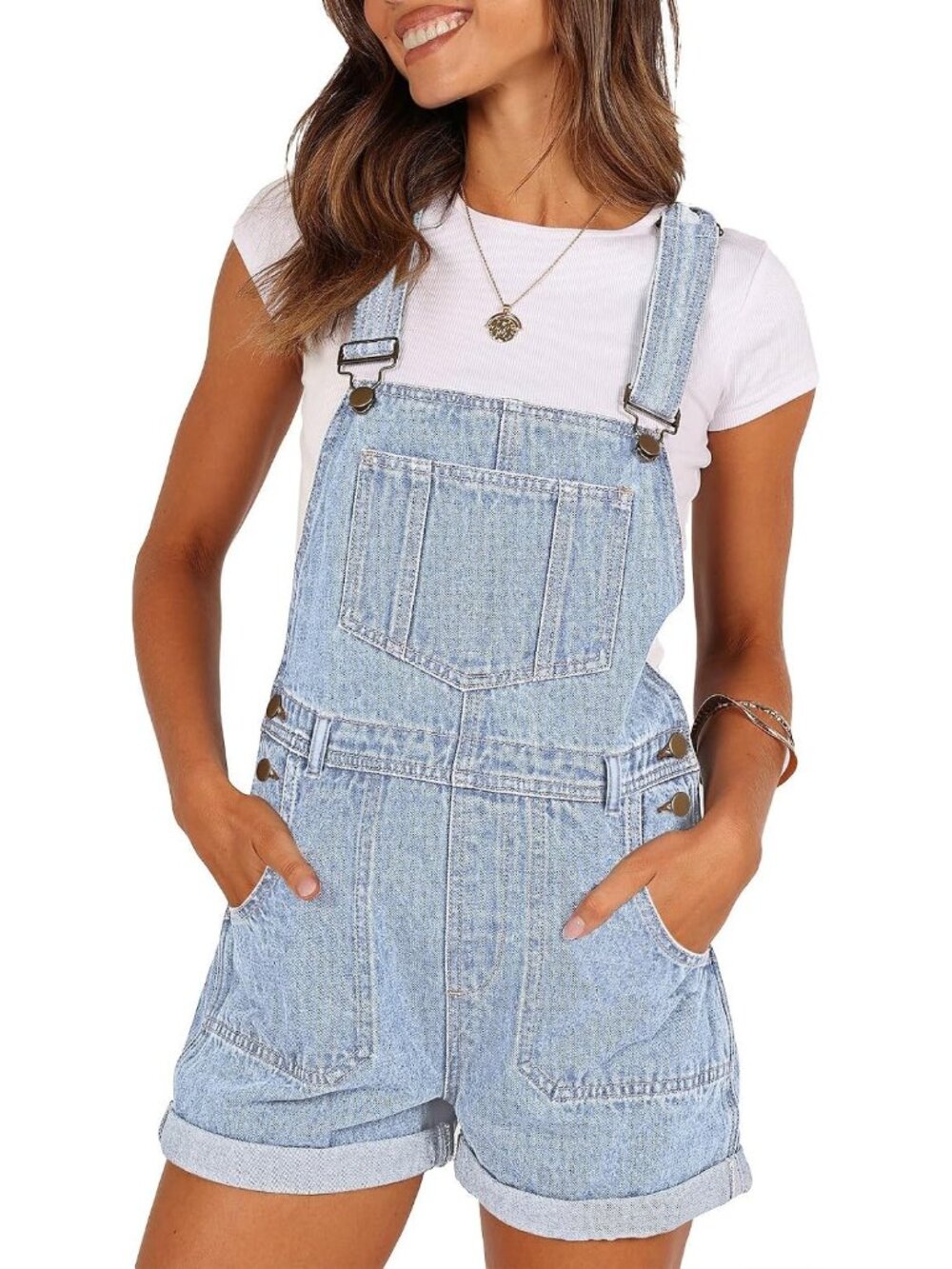 Women's Light Blue Casual Denim Shortalls Adjustable Straps Jean Overalls Romper